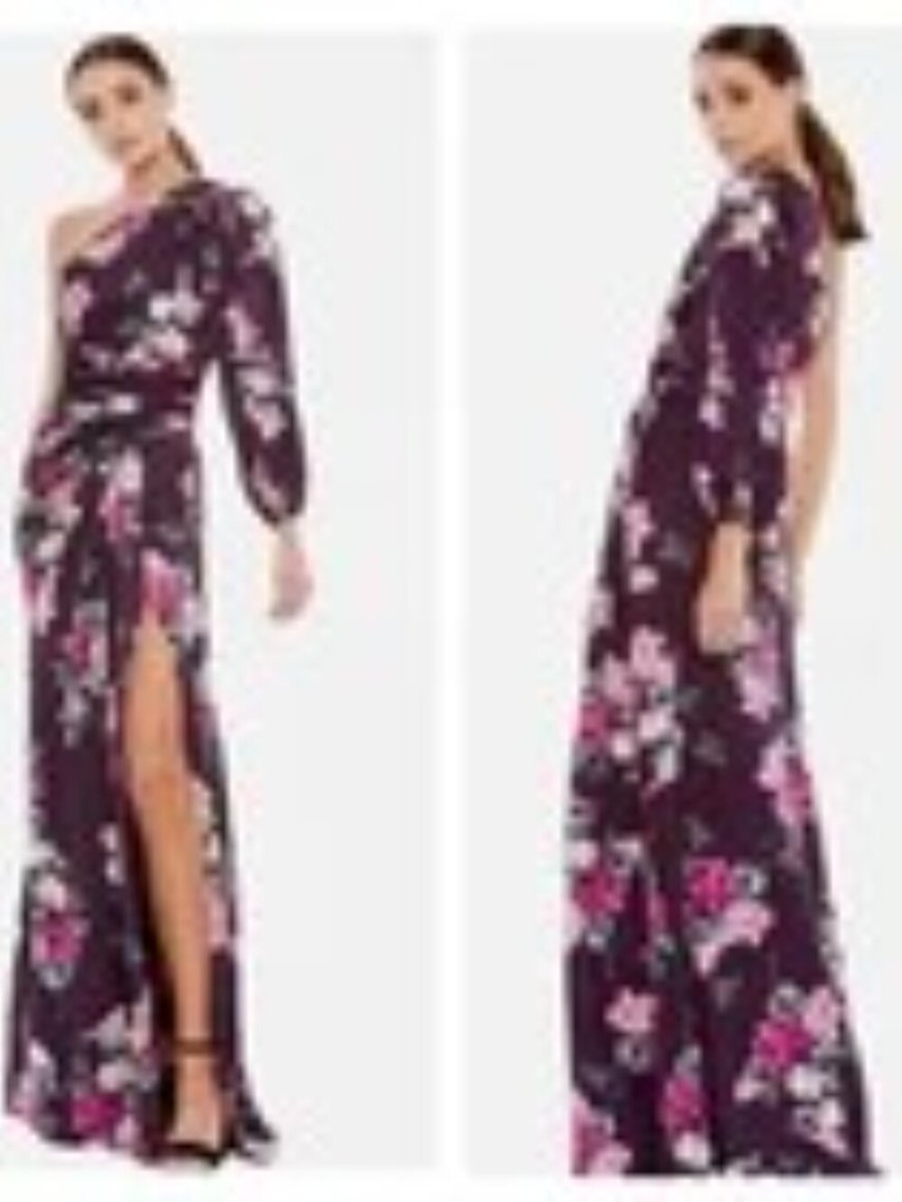 Mac Duggal Purple Floral Satin One Shoulder High Slit Gown XS NWT Leena 2634 - Picture 3 of 3
